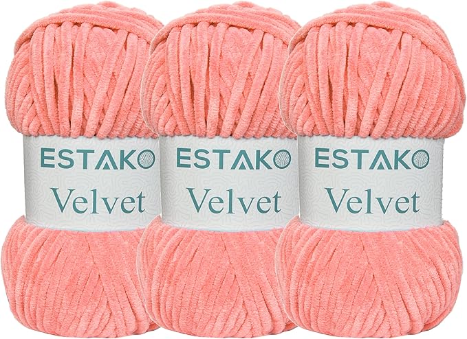 Estako Velvet (3- Skeins Pack) Chenille Blanket amigurumi Yarn for Crocheting and Knitting Super Bulky 3x100 gr (3x132 yds) (1350-Powder)