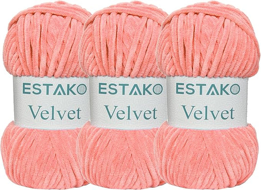 Estako Velvet (3- Skeins Pack) Chenille Blanket amigurumi Yarn for Crocheting and Knitting Super Bulky 3x100 gr (3x132 yds) (1350-Powder)