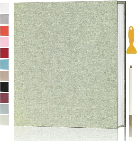 Aenbuslm Photo Album Self Adhesive Pages for 4x6 5x7 8x10 Pictures Scrapbook Magnetic Photo Albums with Sticky Pages Books with A Metallic Pen for Baby Wedding Family 11x10.6 GrassGreen 40 Pages