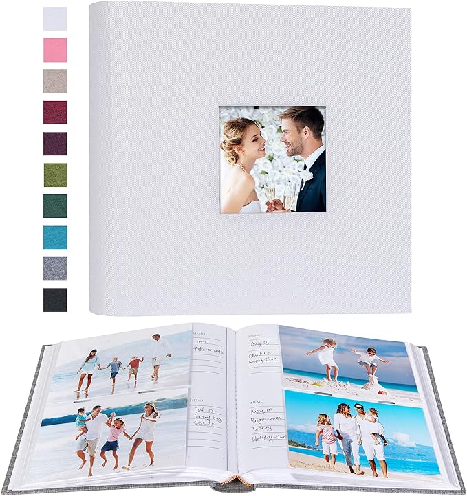Mublalbum Photo Album 4x6 200 Photos Linen Cover with Memo Areas Photobook Pictures Book for Wedding Family Baby and Vacation (White)