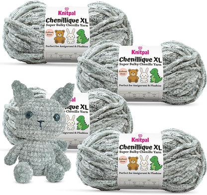 Chenillique XL Plush Chenille Yarn – 4-Pack (352 Yards / 400 g) – Variegated Super Bulky Yarn for Plushies, Blankets, Amigurumi & Accessories - Clouded Ink