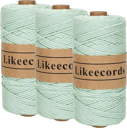 100% Cotton Crochet Yarn for Bag,3 Rolls/Pack 2mm x 510m,Macrame Cord,Chunky Yarn for Crocheting Handbag, Purse,Blankets Crafts Projects (Apple Green)