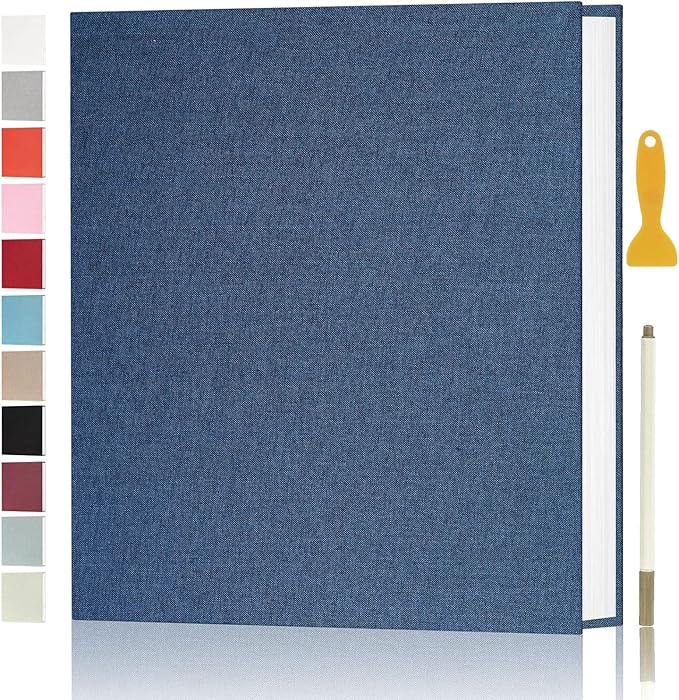 Aenbuslm Photo Album Self Adhesive Pages for 4x6 5x7 8x10 Pictures Scrapbook Magnetic Photo Albums with Sticky Pages Books with A Metallic Pen for Baby Wedding Family 11x10.6 Blue 40 Pages