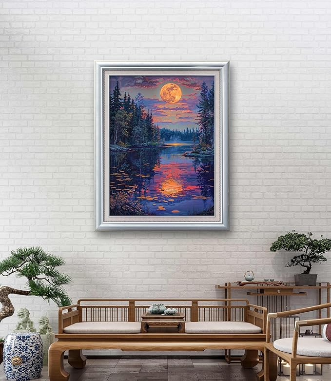 Leczany Cross Stitch Patterns Stamped Kit for Beginners | Embroidery Supplies DIY Craft Kit Needlepoint for Adults Starter | 11CT, 3 Strands | A Beautiful Lake View 15.8x20.9 inches