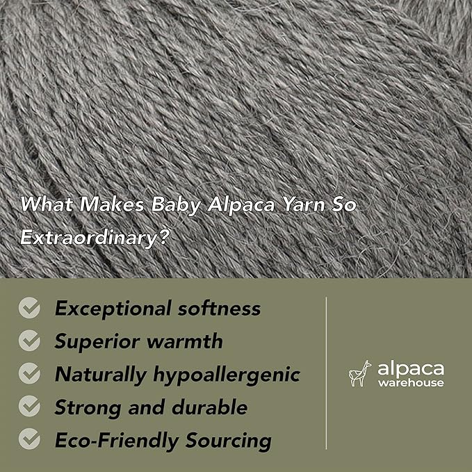 100% Baby Alpaca Yarn Wool Set of 3 Skeins (150 Grams) DK Weight - Made in Peru - Heavenly Soft and Perfect for Knitting and Crocheting (Soft Gray, DK)