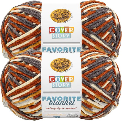 Lion Brand Yarn, Cover Story Favorite Blanket Yarn for Knitting and Crochet, 223 Yards, Harvest, 2 Pack