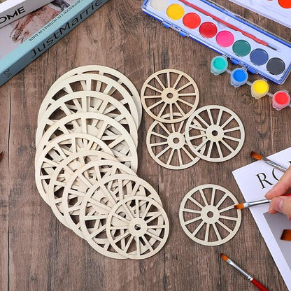 Wooden Wheels for Crafts, 15Pcs 3 Sizes Unfinished Wood Wagon Wheel Decor Blank Wood Slices Hanging Ornaments for DIY Home Party Decoration