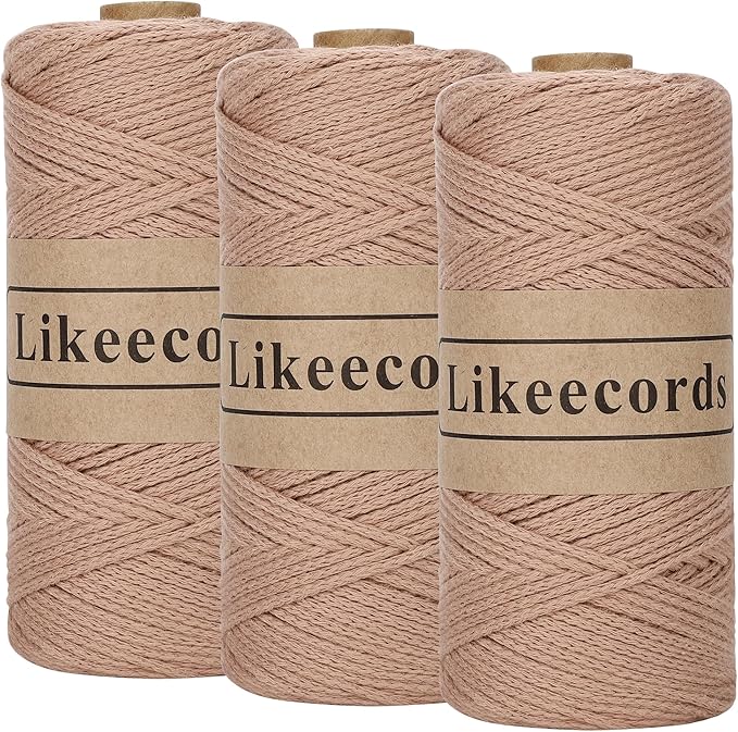 100% Cotton Crochet Yarn for Bag,3 Rolls/Pack 2mm x 510m,Macrame Cord,Chunky Yarn for Crocheting Handbag, Purse,Blankets Crafts Projects (Coffee)