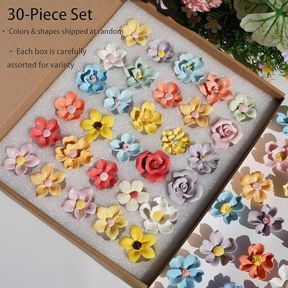 Lanyani 10 Pieces Handcrafted Ceramic Flowers for Mosaic Crafts, Variety Petal Glass Mosaic Tiles Mixed Bright Color Porcelain Blossom for DIY and Decorations