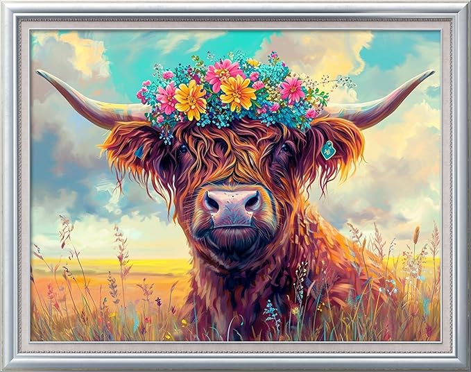 Leczany Cross Stitch Stamped Kits Patterns Craft Kit Needlepoint Full Range of Embroidery Starter Kits Beginners for DIY 11CT 3 Strands | Cow and Flowers 17.7×13.4 inches