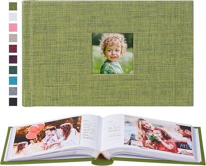 Mublalbum Small 4x6 Photo Album Linen Cover with Memo Areas Photobook Pictures Book Holds Horizontal Pockets for Wedding Family Baby and Vacation (Green)