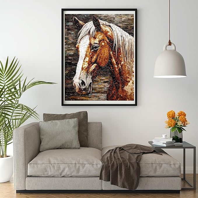 Moohue Stamped Cross Stitch Kits for Adults Skull 14CT Pre Printed Cross Stitch Kits for Beginners (Horse)