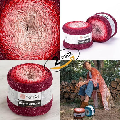 2 Skein Yarn Art Flowers Moonlight Yarn 53% Cotton 43% Acrylic 4% Metallic Polyester 260gr 1094yds Multicolor Cotton Yarn Rainbow Crochet Yarn Spring Summer Fine 1 Top 7 Most Used Colors (3269)