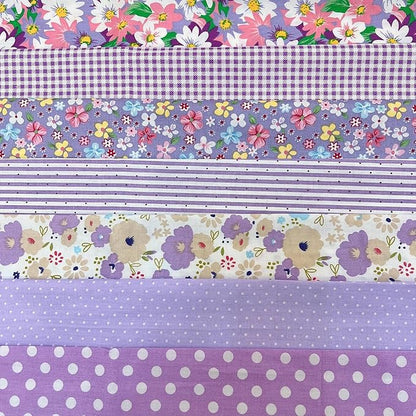7Pcs 20" x 20" Cotton Fabric DIY Making Supplies Quilting Patchwork Fabric Fat Quarter Bundles DIY for Quilting Cotton Patchwork Cushions (Purple Flowers, 20" x 20")