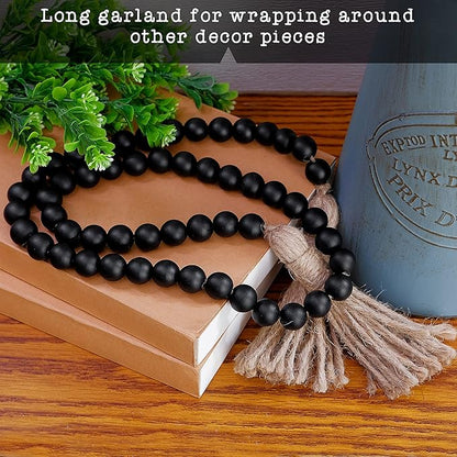 Boho Wood Decorative Beads & Tassel Garland Black