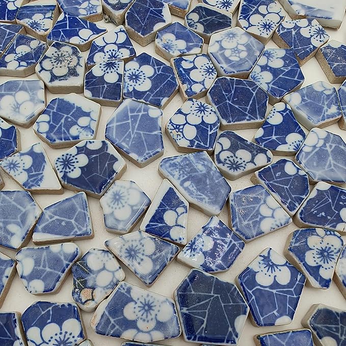1.1 LB Porcelain Ceramic Mosaic Tiles,Broken Irregular Mosaic Tiles for DIY Craft Floor,Kitchen,Pool, Flower Pots Mosaic Making Supplies (Porcelain 03)