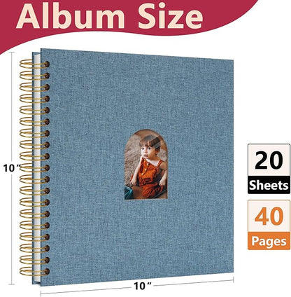 Vienrose 10X10 Inch DIY Scrapbook Album Linen Arch Window Photo Album 20 Blank Pages Scrap Book Photo Albums for Wedding Baby Shower, Navy Blue