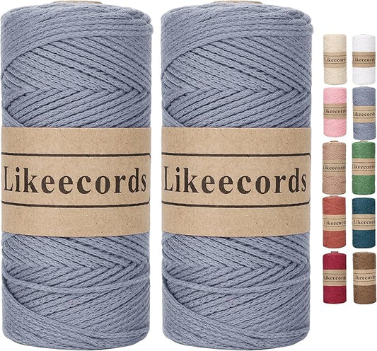 100% Cotton Rope Crochet Yarn Bag Cord 2mm 350Yards Braided Macrame Cord Macrame Rope Crochet Thread Gift for Knitter(Gray)