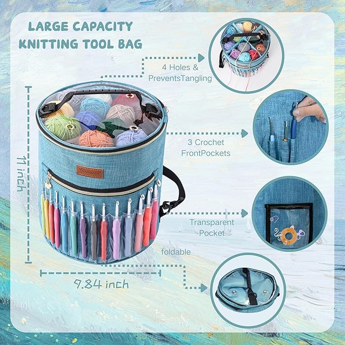 Yarniss Crochet Kits for Beginners,1120 Yards Yarn Kits 16 Colors,Crochet Set with 14 Size Ergonomic Crochet Hooks 2.0mm~10.0mm,Crochet Bag Organizer