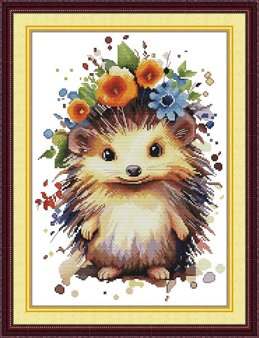 Maydiyer Counted Cross Stitch Kits for Adults,14CT Unprinted Pattern Embroidery Kits for Beginners,Easy Cross-Stitch Set DMC Threads Needlework-Pretty Hedgehog 12.6''×16.9''
