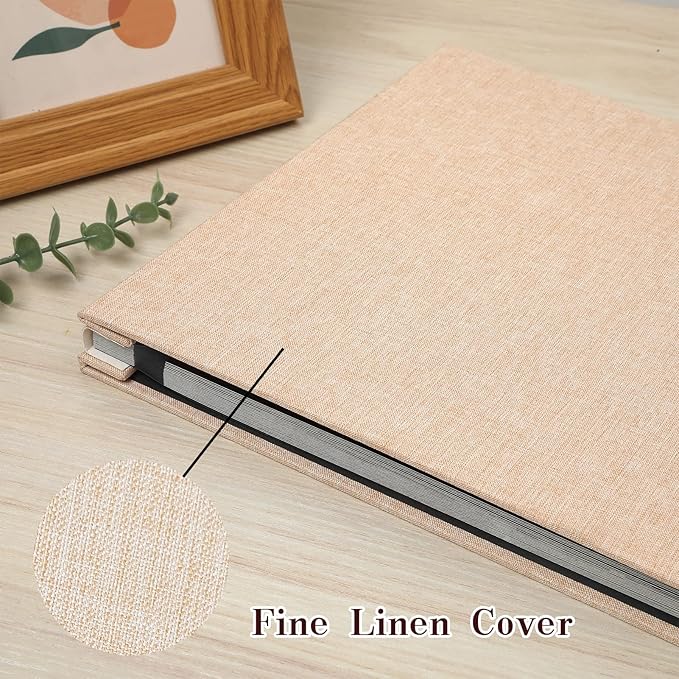 Spbapr Large Photo Album Self Adhesive Linen Cover Magnetic Scrapbook Album DIY Scrap Book 40 Black Sticky Pages for 3x5 4x6 5x7 8x10 Pictures with A Metal Pen