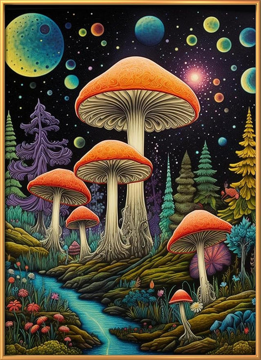 Leczany Cross Stitch Stamped Kit for Beginner - Dream Mushroom Forest | DIY Embroidery Starter Patterns Craft Kit Needlepoint for Adults | 11CT, 3 Strands | 13x17.3 inches