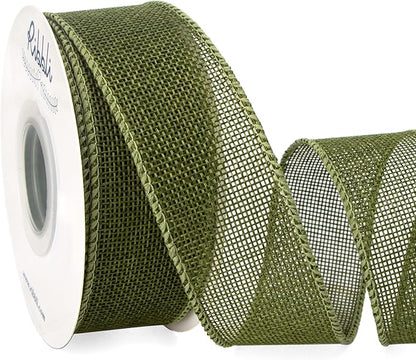 Ribbli Dark Moss Burlap Wired Ribbon,1-1/2 Inch x 10 Yard, Wired Edge Ribbon for Big Bow,Wreath,Tree Decoration,Outdoor Decoration