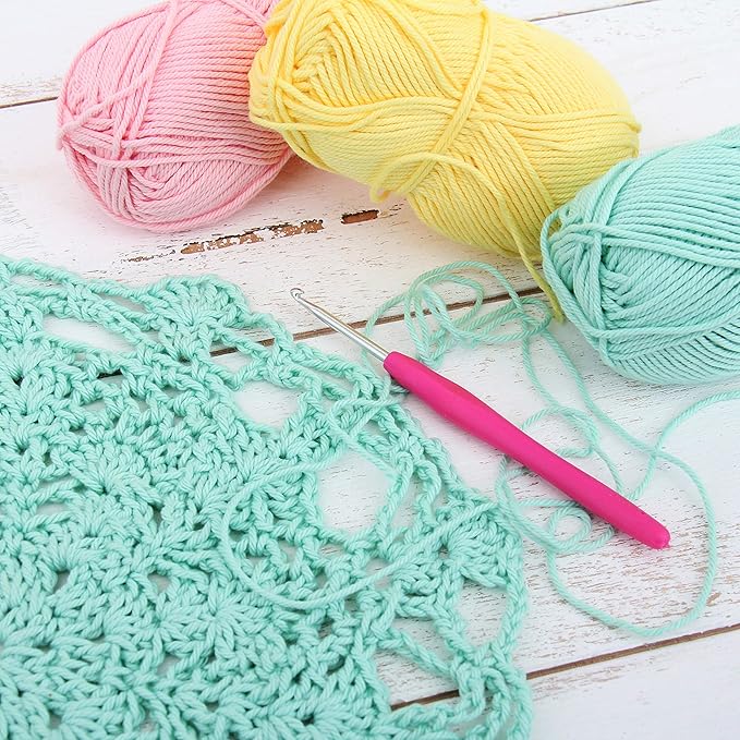 Threadart Crochet 100% Pure Cotton Yarn Set | Crayon Colors | Pack of 6 Skeins Each 50 Grams | Worsted Medium #4 Yarn | 85 yds per Skein