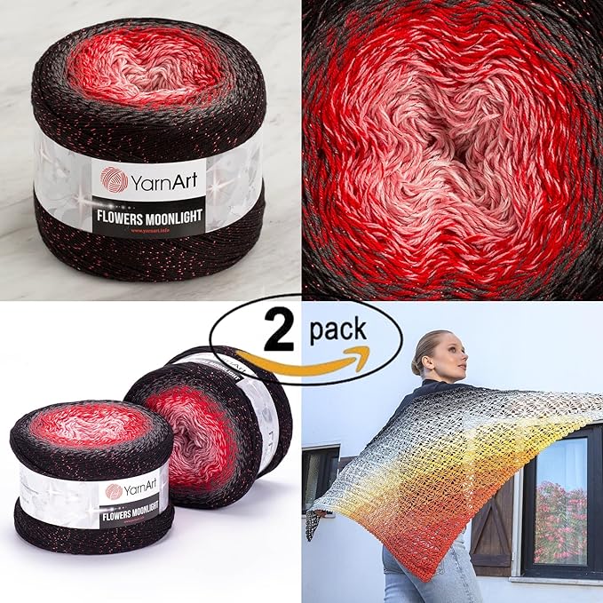 2 Skein Yarn Art Flowers Moonlight Yarn 53% Cotton 43% Acrylic 4% Metallic Polyester 250gr 1094yds Multicolor Cotton Yarn Rainbow Crochet Yarn Spring Summer S. Fine 1 Top 7 Most Used Colors (3282)