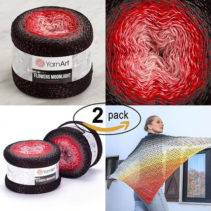 2 Skein Yarn Art Flowers Moonlight Yarn 53% Cotton 43% Acrylic 4% Metallic Polyester 250gr 1094yds Multicolor Cotton Yarn Rainbow Crochet Yarn Spring Summer S. Fine 1 Top 7 Most Used Colors (3282)
