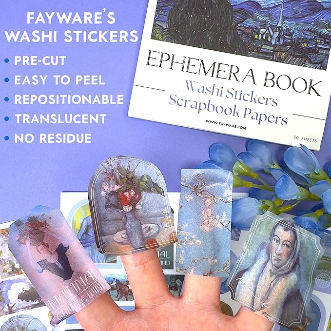Fayware Vintage Journaling Supplies for Junk Journal - 487 Scrapbooking Stickers & 20 Ephemera Papers Washi Stickers with Art Famous Paintings