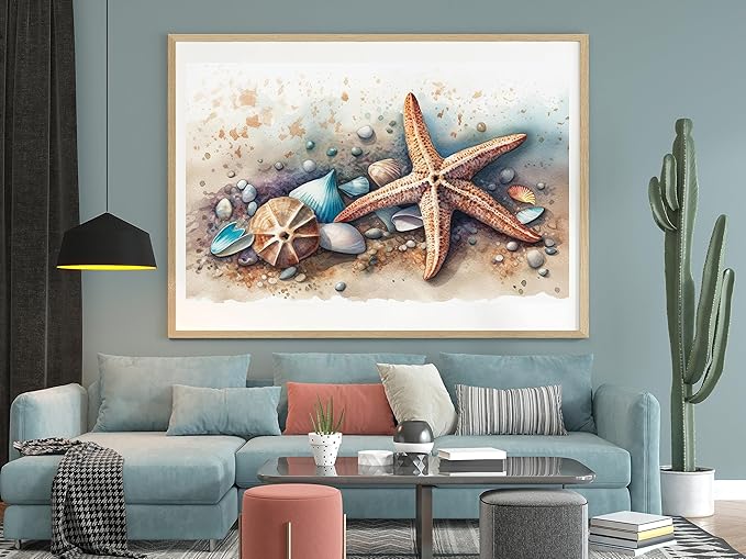 Moohue Stamped Cross Stitch Kits for Adults Skull 14CT Pre Printed Cross Stitch Kits for Beginners (Starfish and Shells 1)