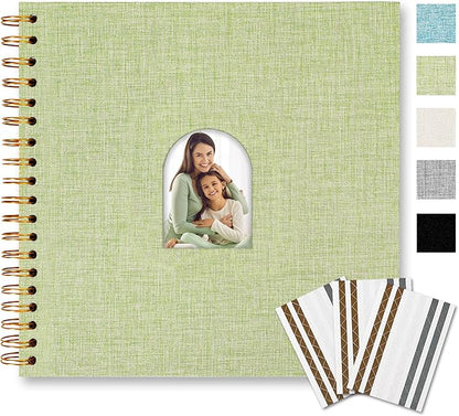 Vienrose 10X10 Inch DIY Scrapbook Album Linen Arch Window Photo Album 40 Blank Pages Scrap Book Photo Albums for Wedding Baby Shower, Grass Green