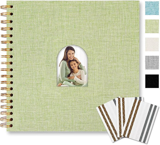 Vienrose 10X10 Inch DIY Scrapbook Album Linen Arch Window Photo Album 40 Blank Pages Scrap Book Photo Albums for Wedding Baby Shower, Grass Green