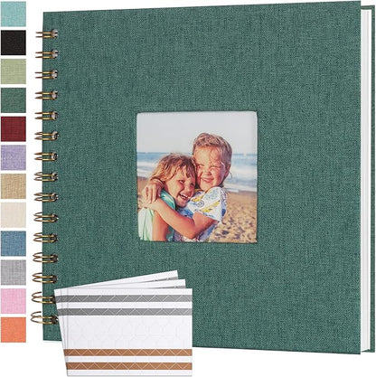 Scrapbook Photo Album 8x8 Inches 40 Pages Hardcover Kraft Paper Linen Cover Scrap Book Memory Book DIY Scrapbook Albums for Wedding Baby Boyfriend Travel Anniversary Family, Green