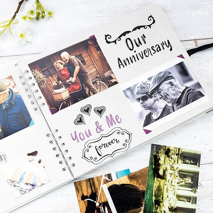 Bstorify Square Scrapbook Photo Albums 50 Pages (28 x 22 cm) White Thick Paper, Hardcover, Metal Corners, Ribbon Closure - Ideal for Your Scrapbooking Albums, Art & Craft Projects