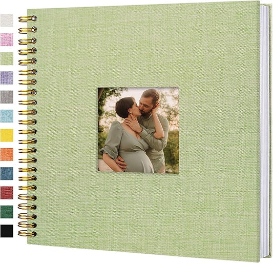 Hiwhy Scrapbook Photo Album Linen Cover, 12 x 12 Inch Hardcover Kraft White Pages Memory Book, for Travel Wedding Guest Book Christmas Baby Shower (40 Sheets/ 80 Pages,Grassgreen)