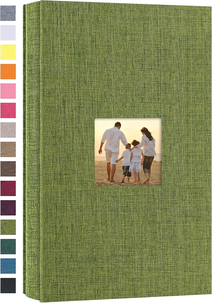 potricher Small Photo Album 4x6 300 Photos Linen Cover Picture Photo Book for Family Wedding Anniversary Baby Vacation (Green,300 Pockets)