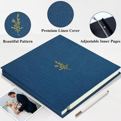 Remowith Self Adhesive Photo Album, Navy Blue Scrapbook Album with DIY 40 Blank Pages, Wedding Photo Album with A Metallic Pen for 4x6 5x7 2x3 Pictures, 10.6"x11"