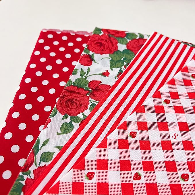 7Pcs 20" x 20" Cotton Fabric DIY Making Supplies Quilting Patchwork Fabric Fat Quarter Bundles DIY for Quilting Cotton Patchwork Cushions (Red, 20" x 20")