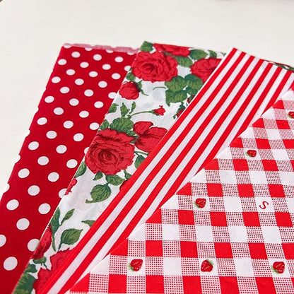 7Pcs 20" x 20" Cotton Fabric DIY Making Supplies Quilting Patchwork Fabric Fat Quarter Bundles DIY for Quilting Cotton Patchwork Cushions (Red, 20" x 20")