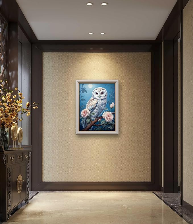 Leczany Cross Stitch Stamped Kit for Beginner - Moonlight Owl | DIY Embroidery Starter Patterns Craft Kit Needlepoint for Adults | 11CT, 3 Strands | 13x16.9 inches