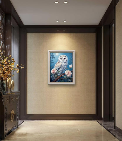 Leczany Cross Stitch Stamped Kit for Beginner - Moonlight Owl | DIY Embroidery Starter Patterns Craft Kit Needlepoint for Adults | 11CT, 3 Strands | 13x16.9 inches