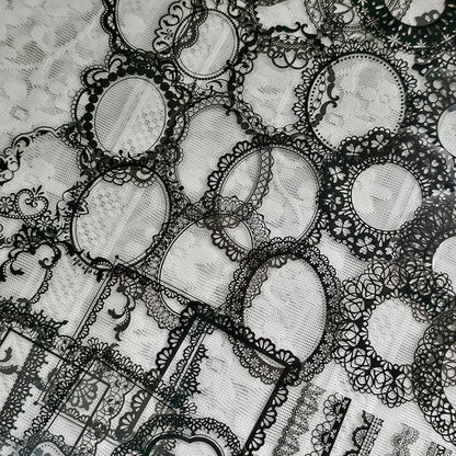 PRSTINCOL 120 PCs Lace Scrapbook Stickers,Waterproof Cutout Transparent Sticker PET Transparent Lace Stickers for Scrapbooking DIY Decoration Making Notebook Frame Album Handmade(Black)