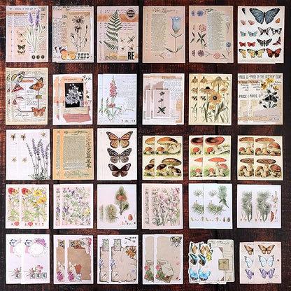Draupnir 200pcs Vintage Junk Journal Supplies,Scrapbook Supplies Scrapbooking Paper and Stickers Ephemera for Art Aesthetic Journaling Kit Collage(Nature)