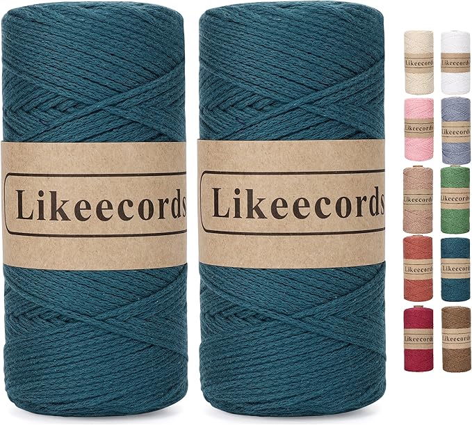 100% Cotton Cord Crochet Yarn Bag Cord 2mm 350Yards Braided Macrame Cord Macrame Rope Crochet Thread Gift for Knitter (Peacock)