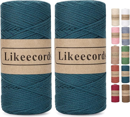 100% Cotton Cord Crochet Yarn Bag Cord 2mm 350Yards Braided Macrame Cord Macrame Rope Crochet Thread Gift for Knitter (Peacock)