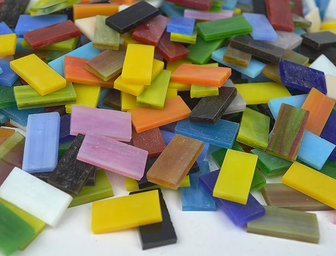 Lanyani 400 Pieces/17.6oz Rectangle Mosaic Tiles Stained Glass for Crafts and Home Decorations Assorted Colors Textures …