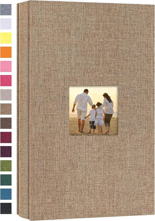 potricher Small Photo Album 4x6 300 Photos Linen Cover Picture Photo Book for Family Wedding Anniversary Baby Vacation (Khaki,300 Pockets)