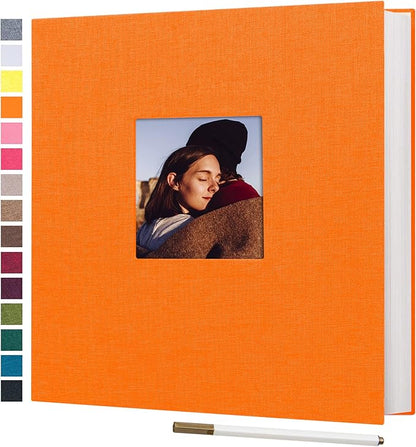 potricher Large Photo Album Self Adhesive 3x5 4x6 5x7 8x10 10x12 Pictures Linen Cover 40 Blank Pages Magnetic DIY Scrapbook Albums with A Metallic Pen (Orange)